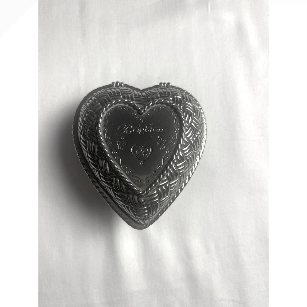 Brighton Silver‎ Tone Heart Trinket Box Floral Rope Edge Jewelry Keepsake